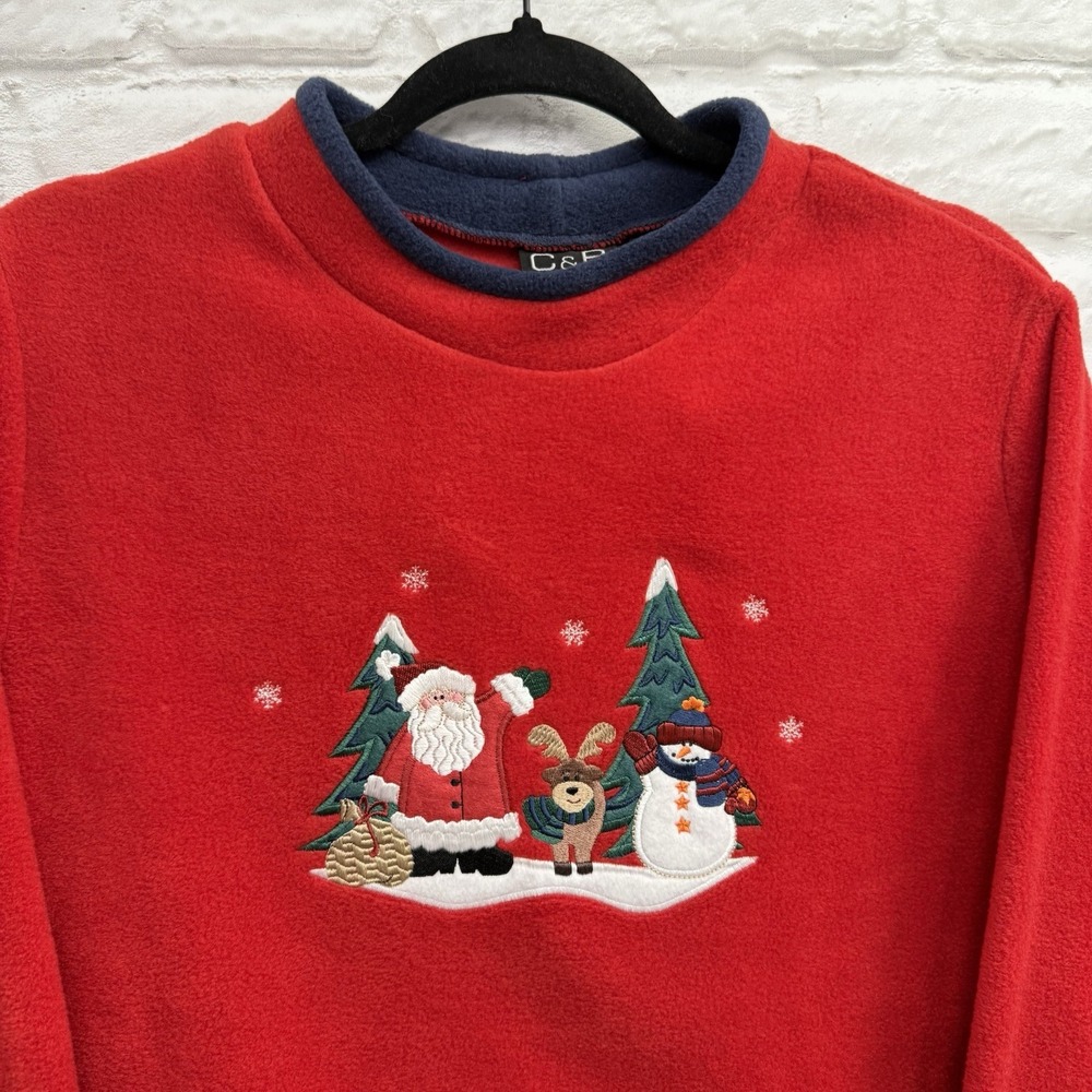 Vtg C&B Sport Croft and Barrow Embroidered Christmas Santa Fleece Sweater S New